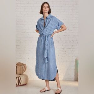 Apiece Apart Nicoya Belted Seersucker Organic Cotton Shirtdress. Size M